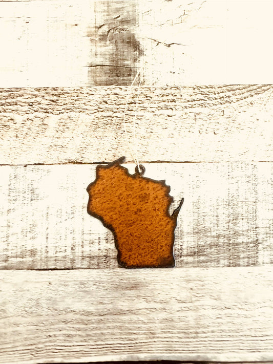 Wisconsin State Shape Rustic Metal Ornament
