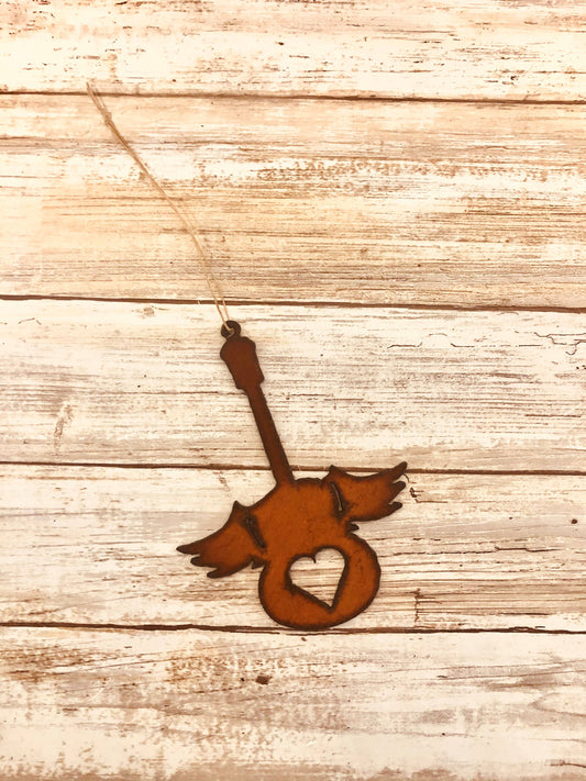 Winged Guitar With Heart Music Ornament