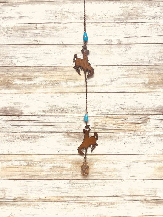 Wyoming Bronc Rider Double Bell Rustic Garden Chime