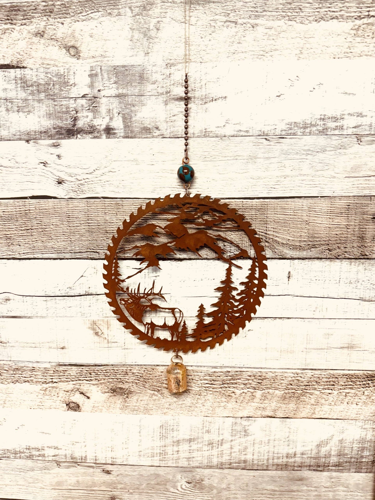 Saw Blade with Elk Scene Rustic lodge Montana Bell Chime