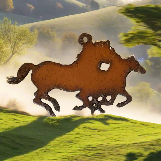 Double Running Horses Charm Pendant Rustic Metal