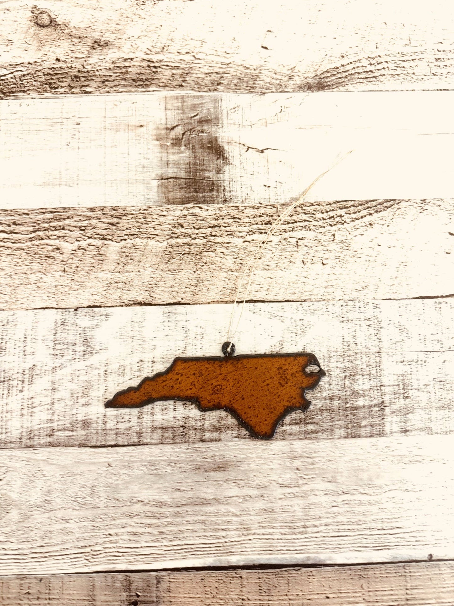 North Carolina Rustic Metal Ornament State Shape
