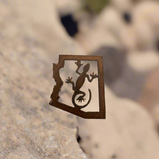 Arizona Outline with Lizard Rustic Metal Magnet Made in USA