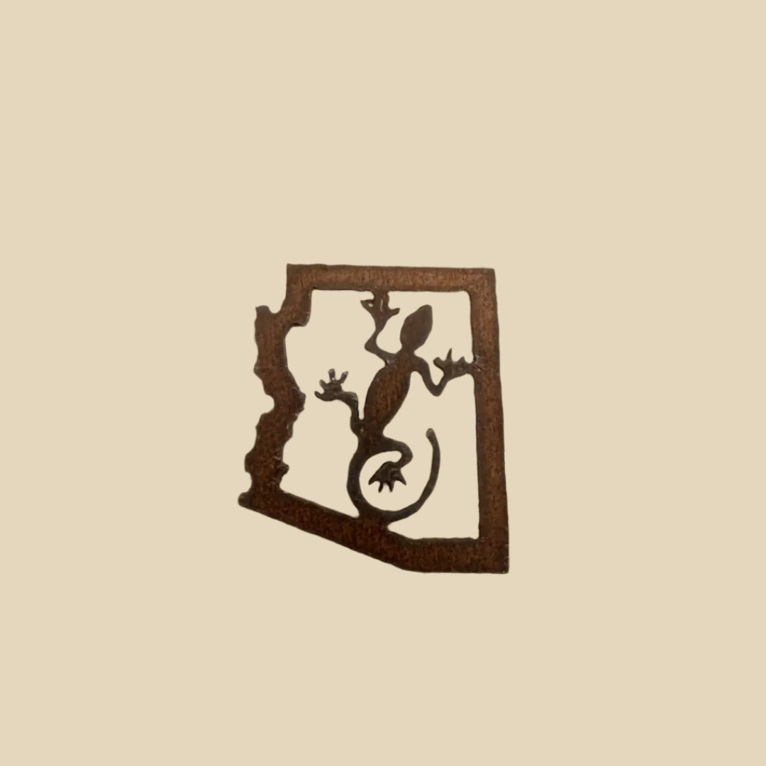 Arizona Outline with Lizard Rustic Metal Magnet Made in USA
