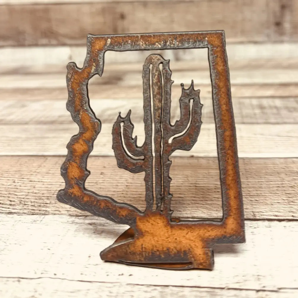 Arizona Outline with Emporium Cactus Standing Doodad Metal