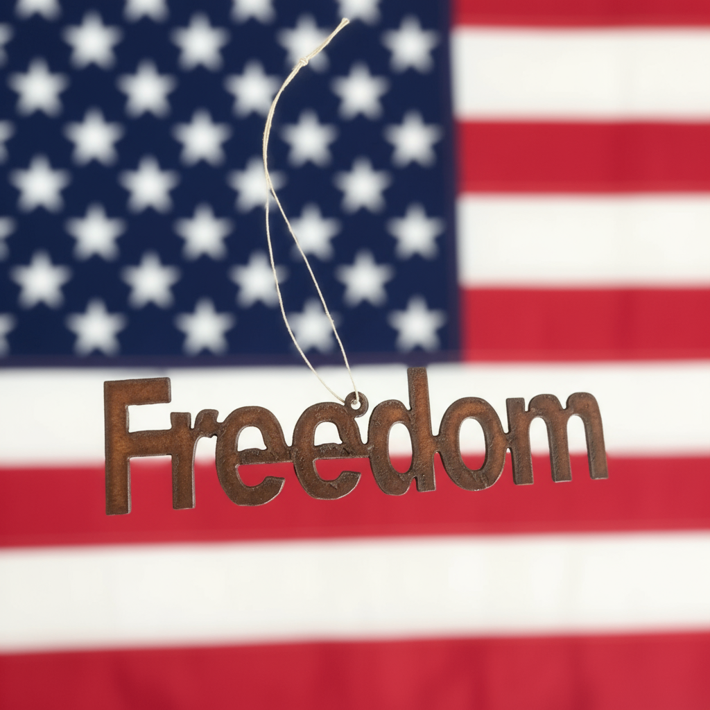 Freedom Rustic Metal Word Ornament Charlie Kirk Christmas