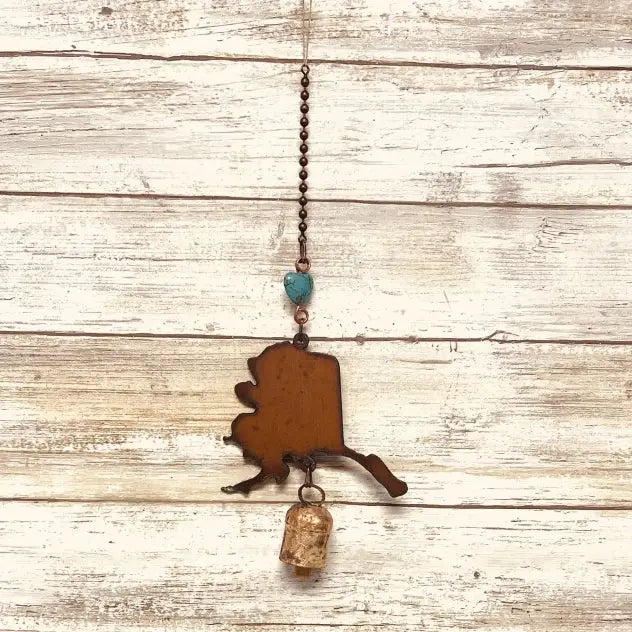 Alaska State Shape Bell Rustic Garden Nana Bell Outdoor gift