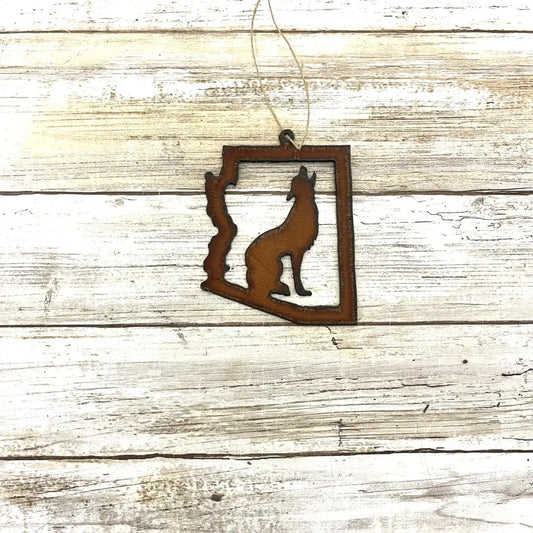Arizona Outline Ornament with Coyote