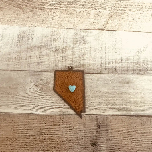 Nevada State shape Ornament with Faux Turquoise Heart