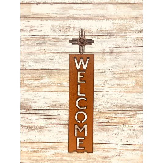Zia with Swirl New Mexico Vertical Welcome Sign