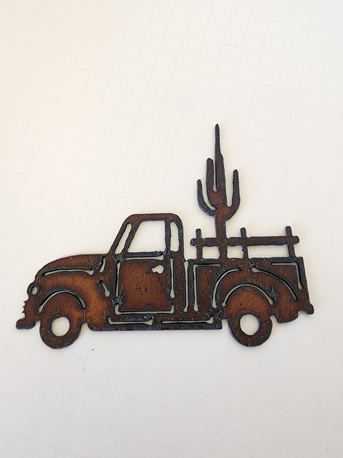 Vintage Farmhouse Truck with Saguaro Cactus Magnet Rustic