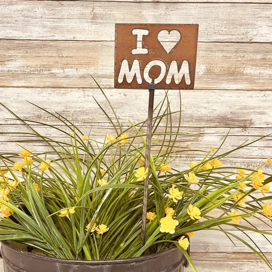 I Heart Mom Plaque Garden Plant Stake