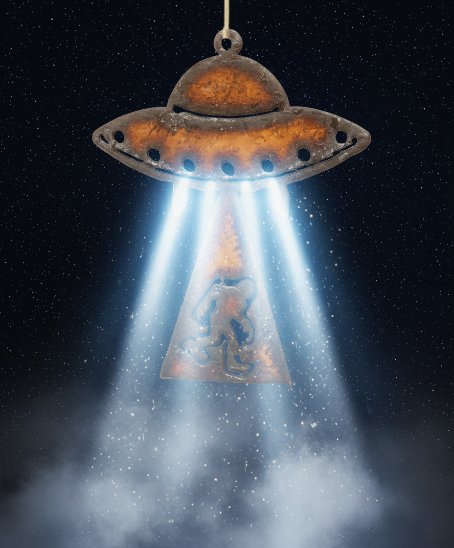 Bigfoot Abduction Flying Saucer Yeti Sasquatch Ornament