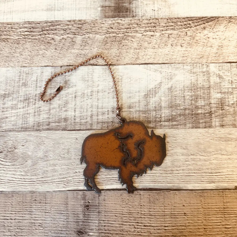 Buffalo Fan Pull Rustic Metal Lodge Southwest Home Decor