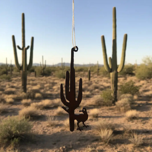 Roadrunner and Cactus Rustic Desert Arizona Ornament