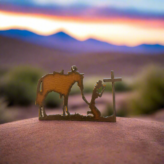 Cowgirl at Cross Praying Western Rodeo Ornament Made in USA