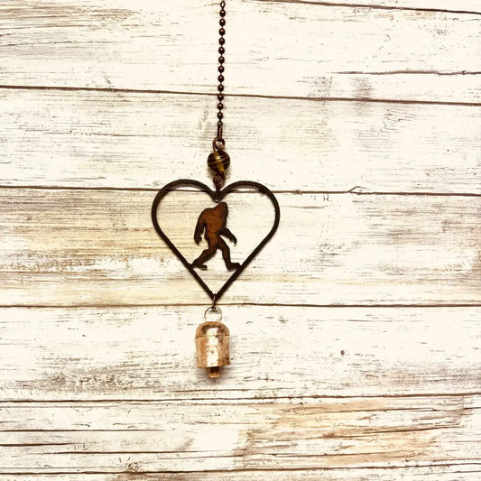 Heart Outline with Bigfoot Rustic Metal Yeti Sasquatch Chime