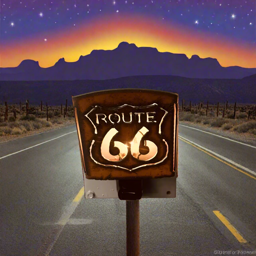 Route 66 Classic Night Light Rustic Metal Made in The USA