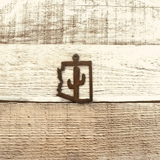 Arizona Outline with Cactus Charm Pendant Rustic Metal Gift