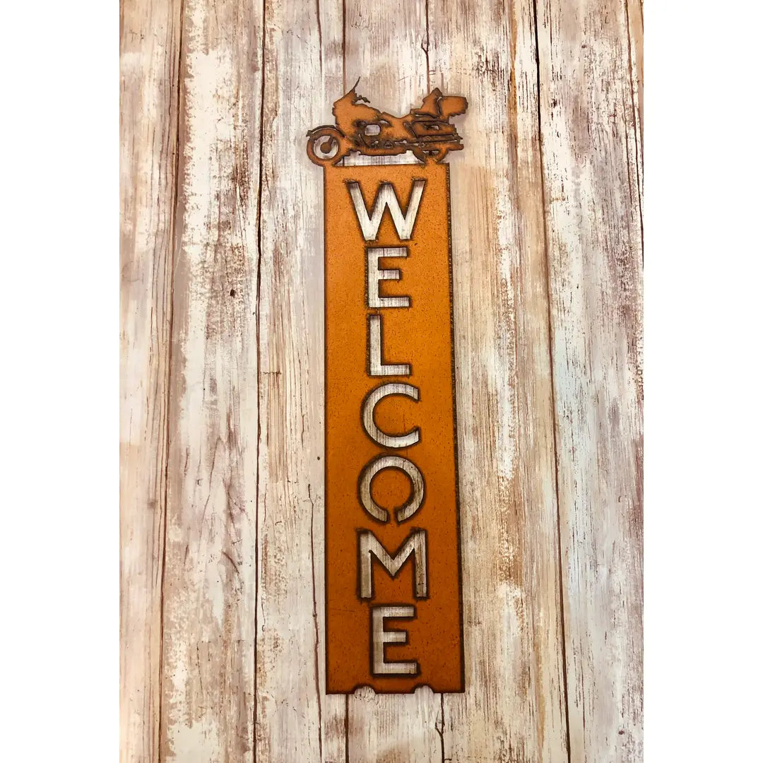 Full Dress Harley Motorcycle Vertical Welcome Sign