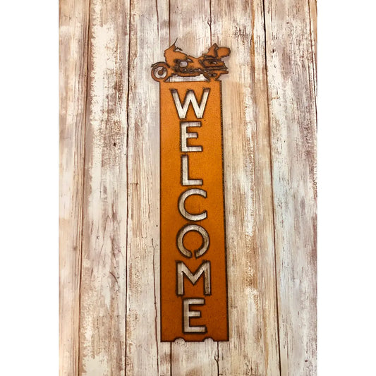 Full Dress Harley Motorcycle Vertical Welcome Sign