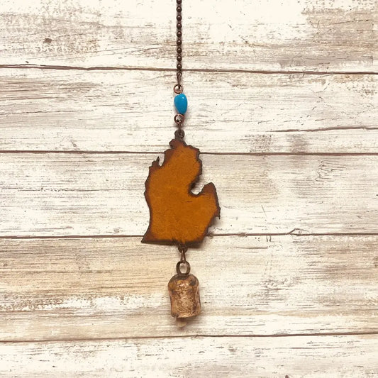 Michigan State Shape Garden Bell Outdoor Rustic Chime