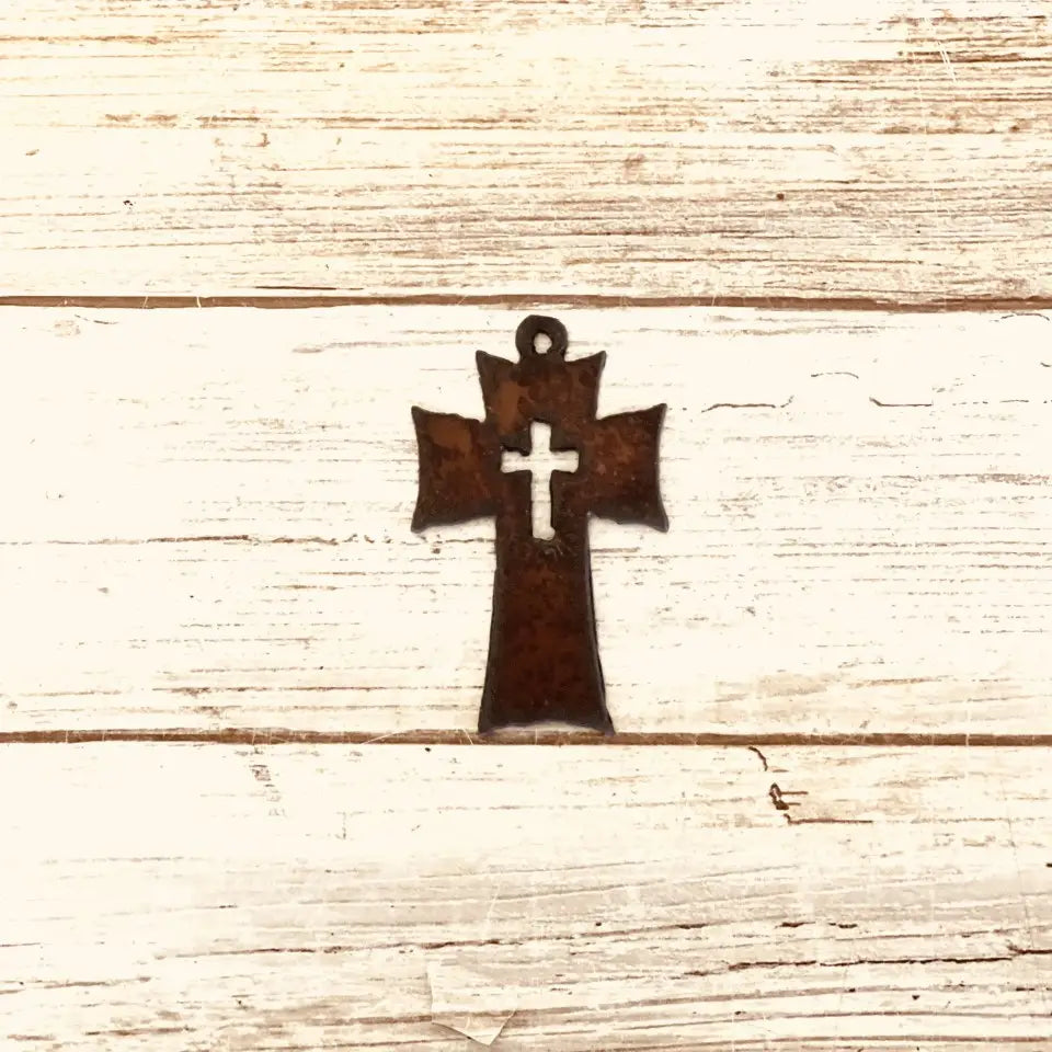 Cross With Cross Charm Rustic Metal Pendant