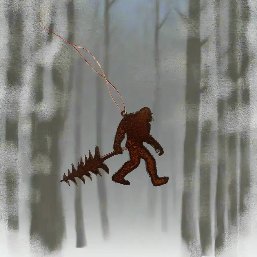Bigfoot Yeti Sasquatch with Tree Rustic Metal Ornament