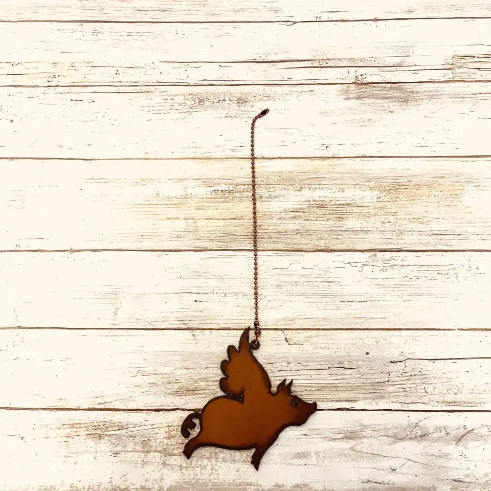Flying Pig Fan Pull Rustic Metal Decor