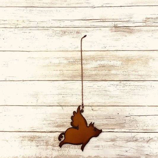Flying Pig Fan Pull Rustic Metal Decor