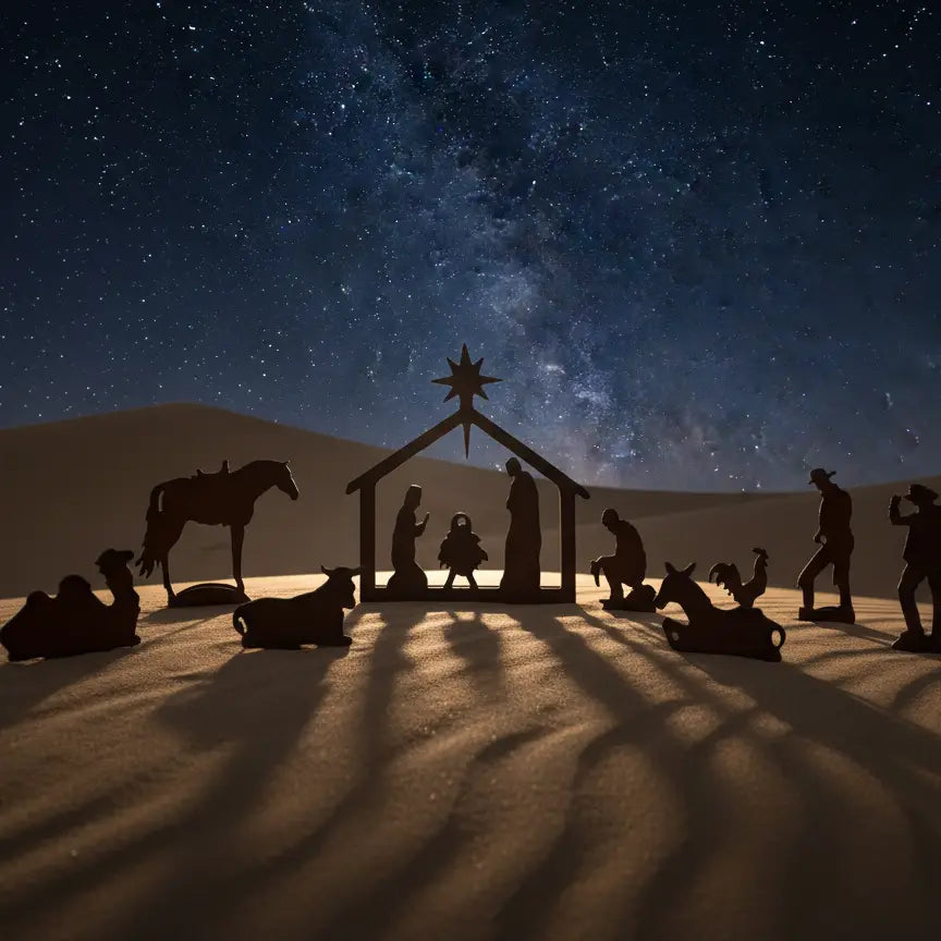 Rustic Metal Western Nativity Scene Small Rodeo Rustic Christmas