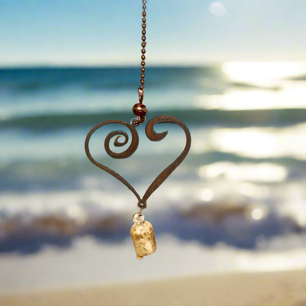 Outline Heart with Swirl Rustic Metal Bell Garden Chime
