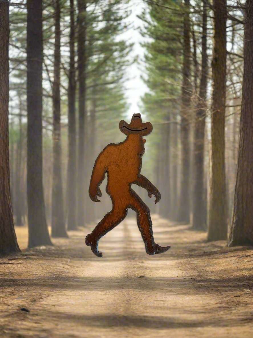Bigfoot Cowboy Yeti Sasquatch Rustic Metal Magnet