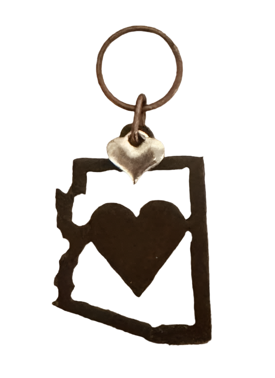 Arizona State Outline with Heart cutout Rustic Key Chain