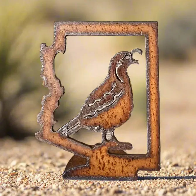 Arizona Outline with Quail Rustic Metal Doodad Figurine