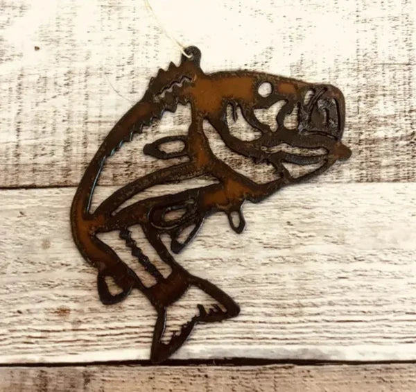 Bass Ornament Rustic Metal Lodge Fisherman's gift