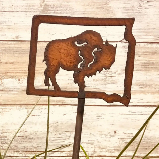 South Dakota State Outline with Buffalo Plant Stake