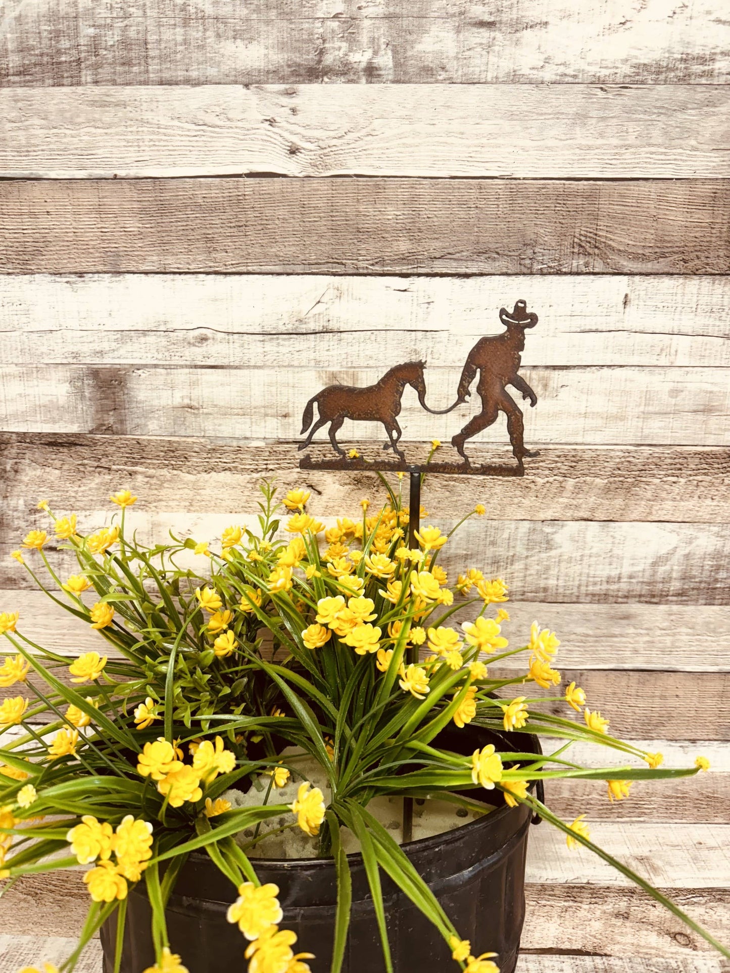 Bigfoot Yeti Sasquatch with Horse Garden Plant Stick