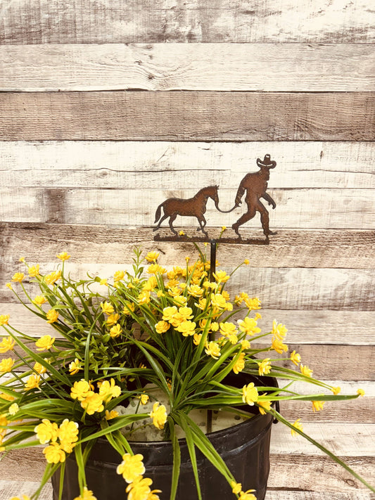 Bigfoot Yeti Sasquatch with Horse Garden Plant Stick