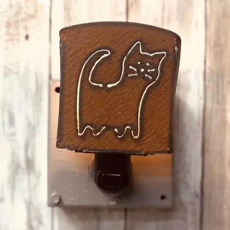 Comic Cat Rustic Pet Lover Kitty Night Light Metal