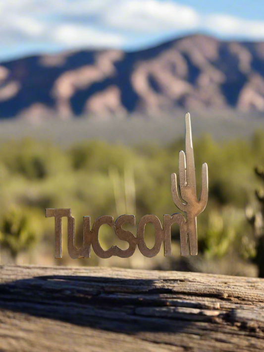 Tucson City Arizona w Cactus Magnet Rustic Desert Magnet