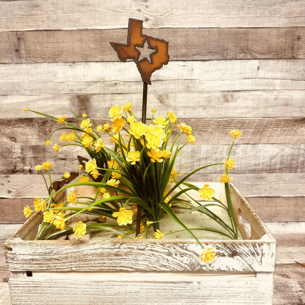 State of Texas with Star Plant Stake Rustic Metal Garden Art