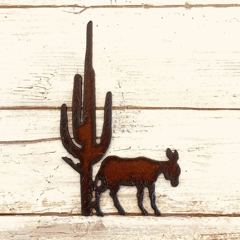 Donkey and Cactus Desert Arizona Magnet Rustic Burro mule
