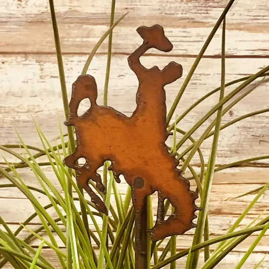 Bronc Rider Wyoming Rodeo Western Garden Plant Stake