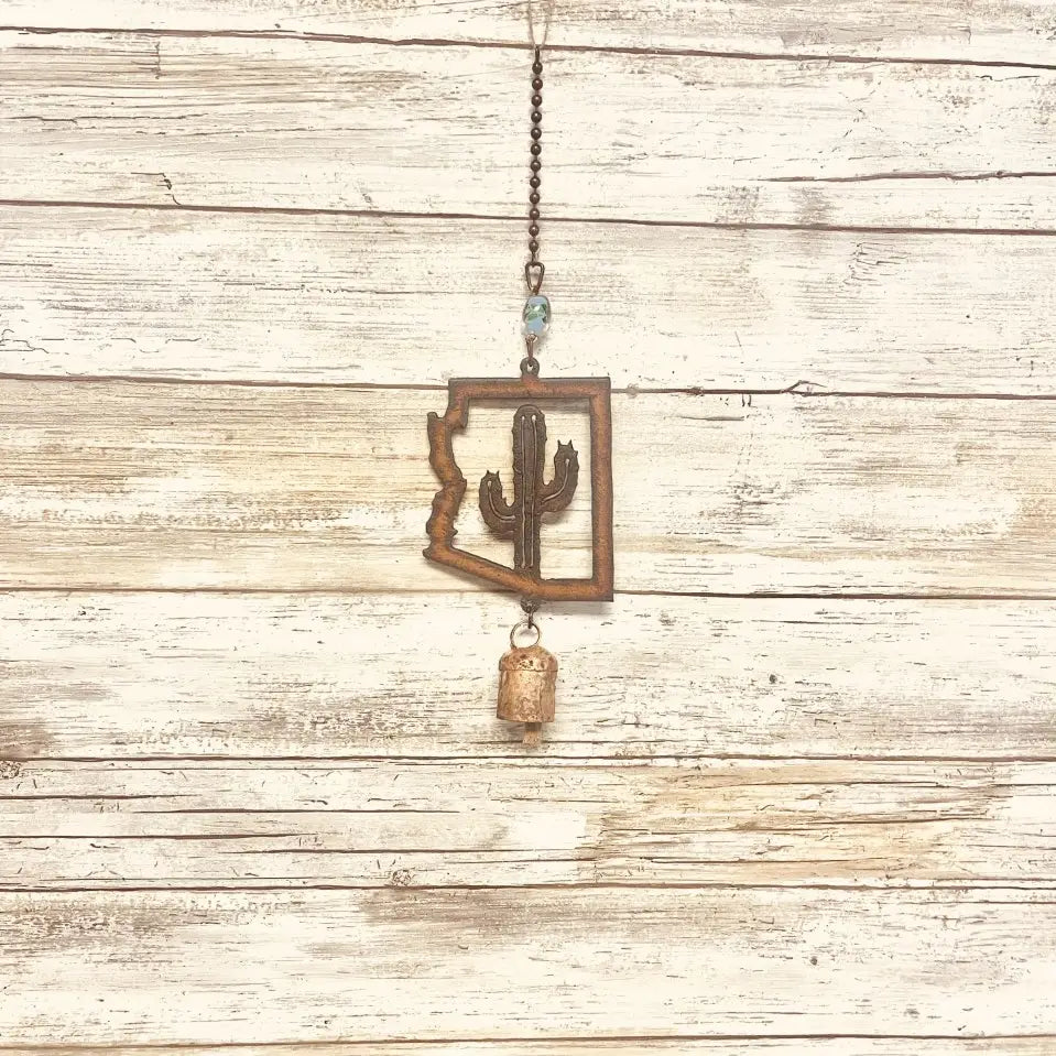 Arizona Outline with Cactus Garden Single Bell Mobile Chime
