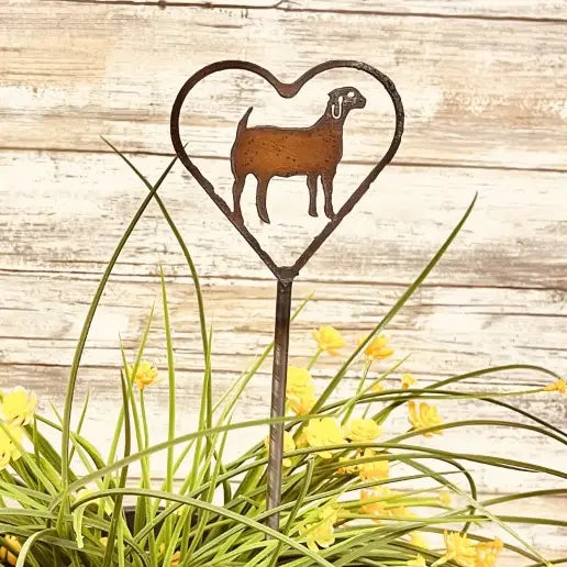 Heart Outline with Goat Plant Stake 4H gift Garden