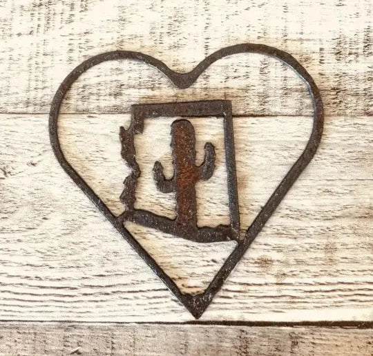 Outline Heart with Arizona and Cactus Rustic Metal Magnet