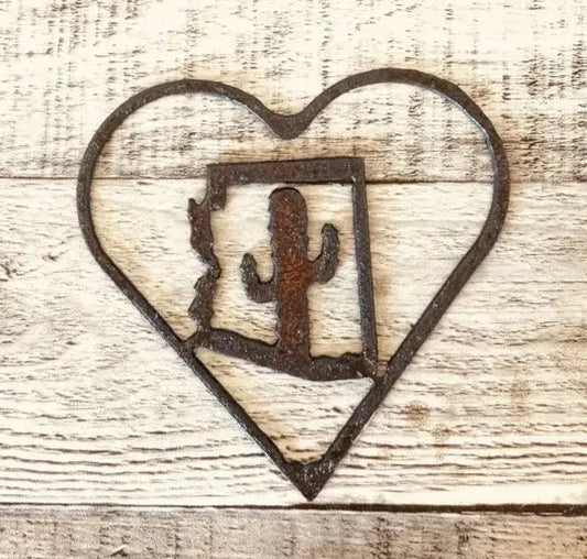 Outline Heart with Arizona and Cactus Rustic Metal Magnet
