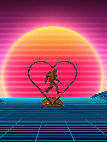 Outline Heart with Bigfoot Yeti Sasquatch Doodad Figurine