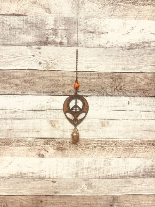 Alien Head with Peace Area 51 Bell Rustic Garden Chime USA